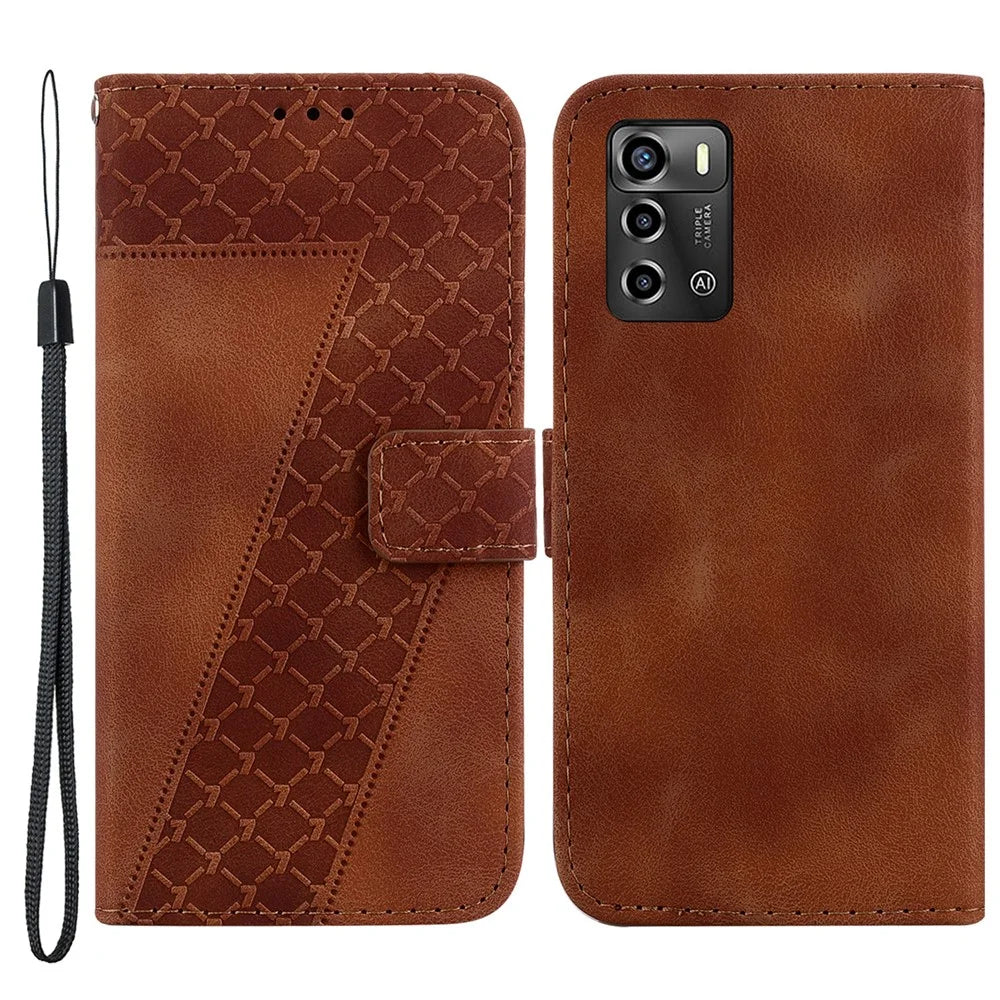 For ZTE Blade A72 / Blade V40 Vita Imprinted 7-Shape Pattern Flip Leather Case Stand Phone Wallet Cover - Brown - 1