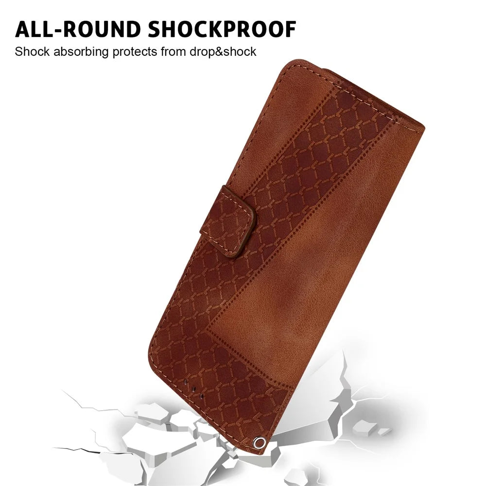 For ZTE Blade A72 / Blade V40 Vita Imprinted 7-Shape Pattern Flip Leather Case Stand Phone Wallet Cover - Brown - 6