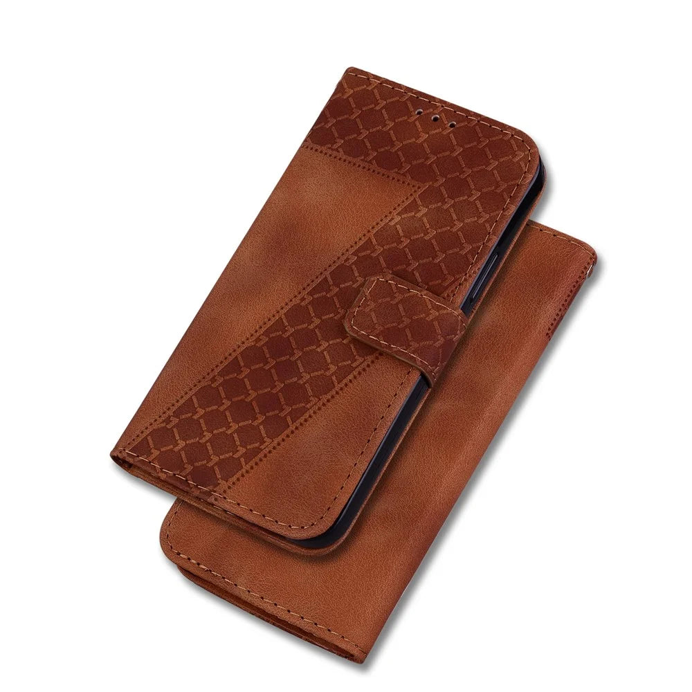 For ZTE Blade A72 / Blade V40 Vita Imprinted 7-Shape Pattern Flip Leather Case Stand Phone Wallet Cover - Brown - 7