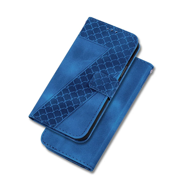 For Samsung Galaxy A53 5G PU Leather Anti-collision Cover 7-Shape Imprinted Phone Case with Wallet Stand - Dark Blue - 7