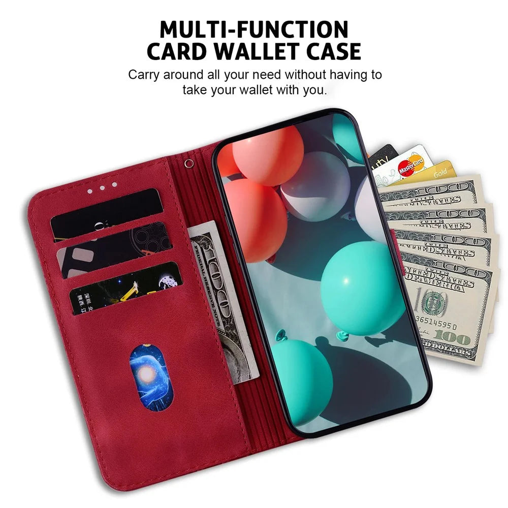 7-Shape Imprinted Phone Cover for Samsung Galaxy A73 5G Drop-proof Leather Wallet Stand Case - Red - 2