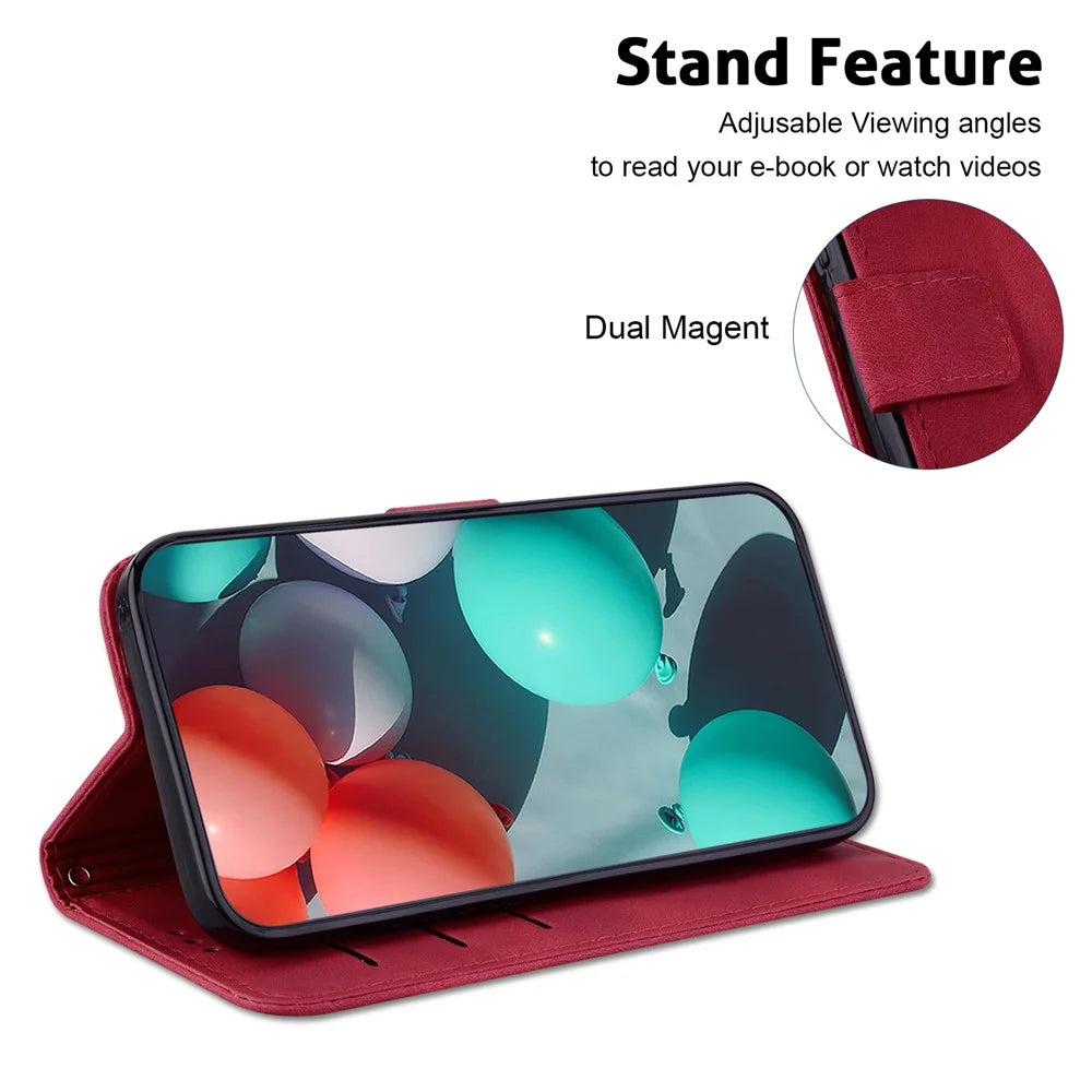 7-Shape Imprinted Phone Cover for Samsung Galaxy A73 5G Drop-proof Leather Wallet Stand Case - Red - 3