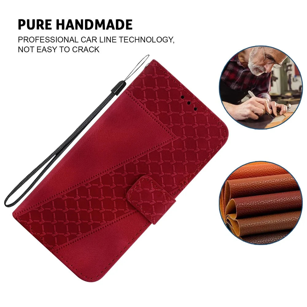 7-Shape Imprinted Phone Cover for Samsung Galaxy A73 5G Drop-proof Leather Wallet Stand Case - Red - 4