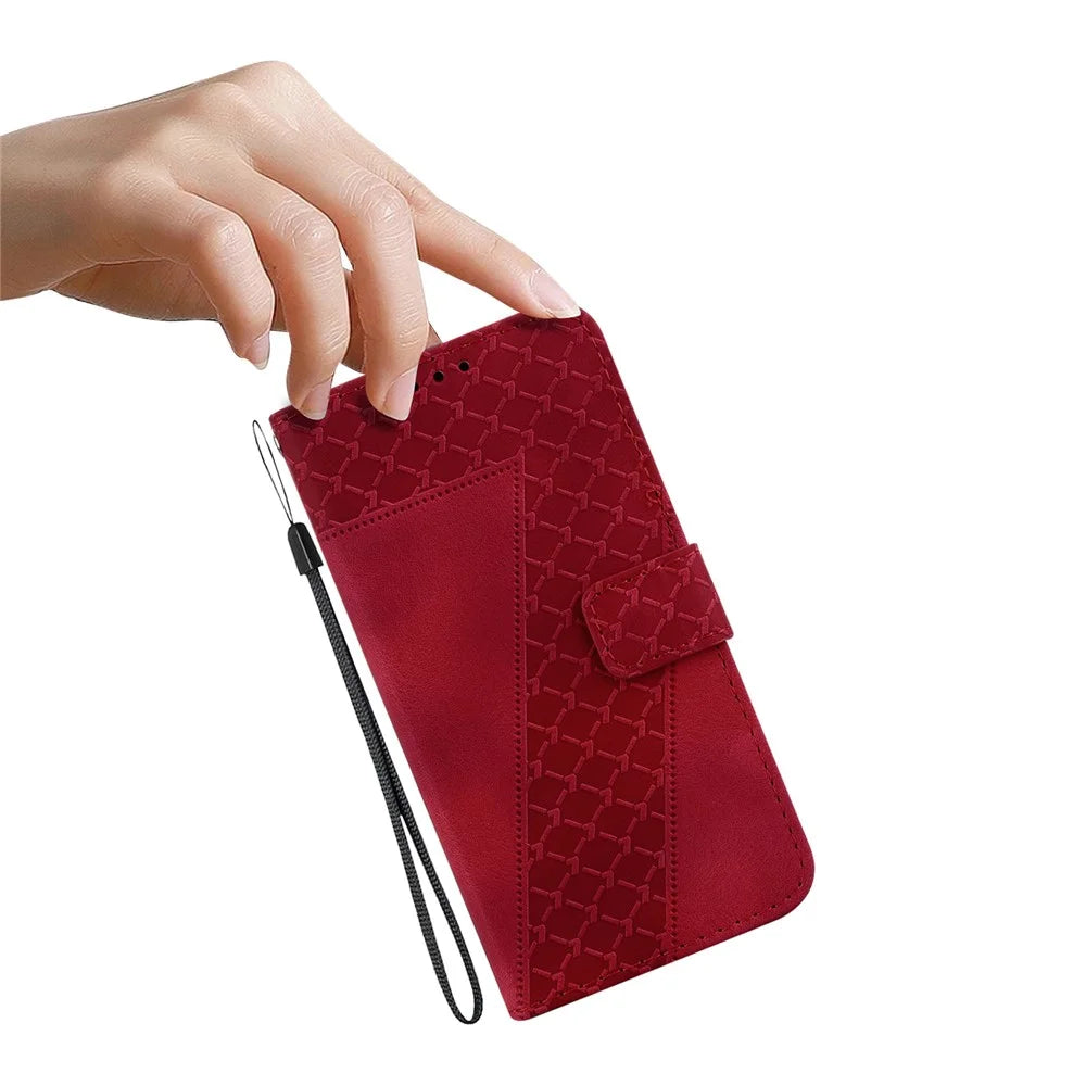 7-Shape Imprinted Phone Cover for Samsung Galaxy A73 5G Drop-proof Leather Wallet Stand Case - Red - 5