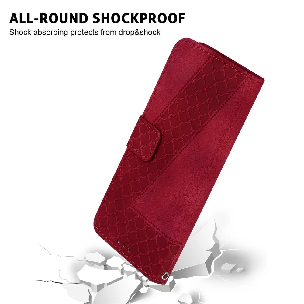 7-Shape Imprinted Phone Cover for Samsung Galaxy A73 5G Drop-proof Leather Wallet Stand Case - Red - 6
