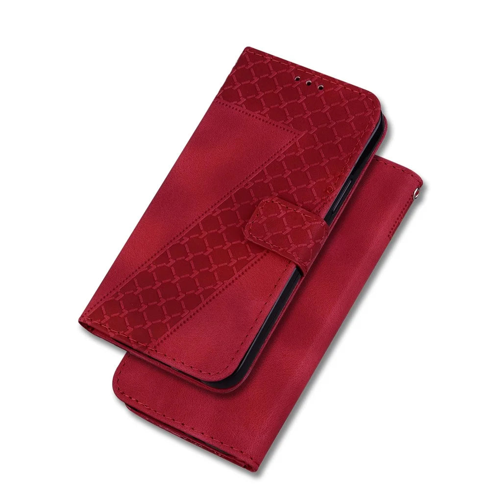 7-Shape Imprinted Phone Cover for Samsung Galaxy A73 5G Drop-proof Leather Wallet Stand Case - Red - 7