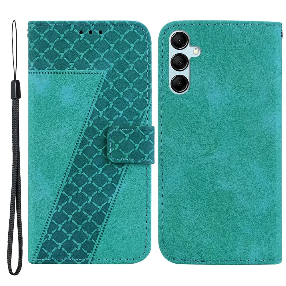 For Samsung Galaxy M54 5G / F54 5G 7-Shape Imprinted Anti-fall Phone Cover Leather Wallet Flip Stand Case - Green - 1