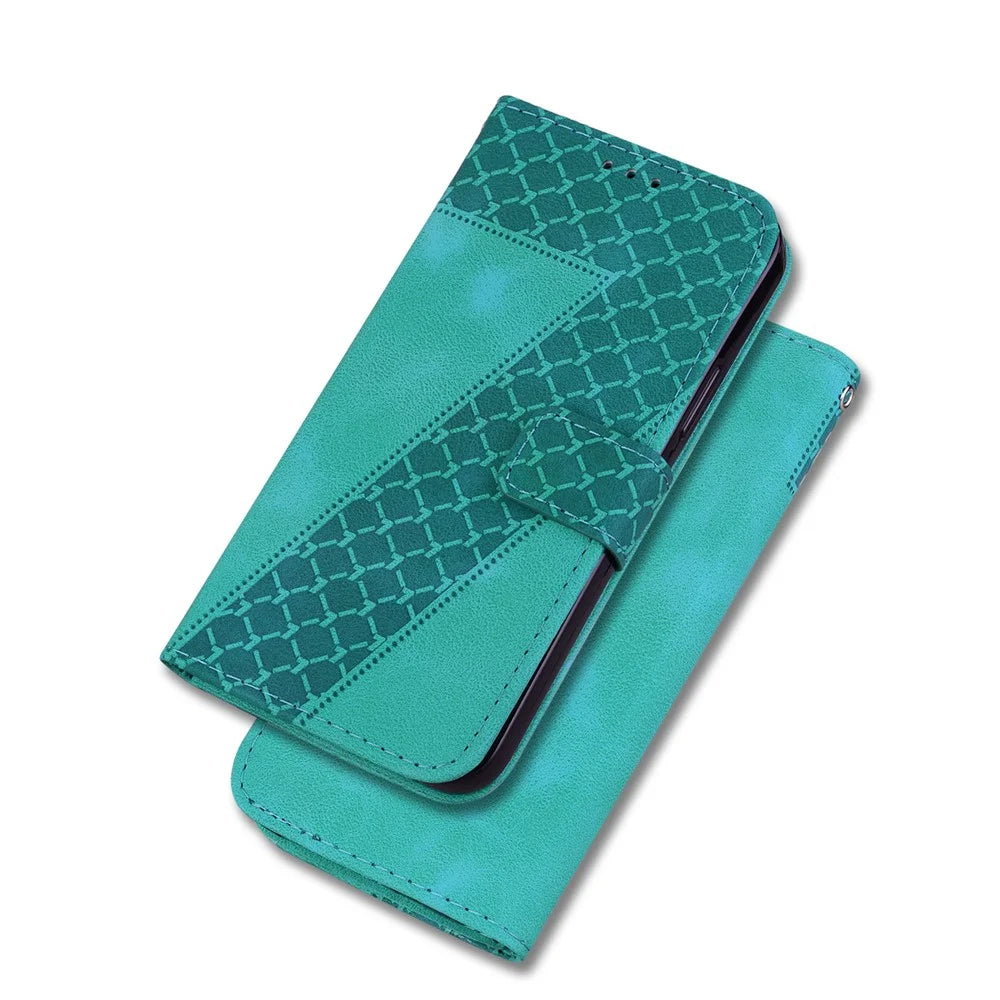 For Samsung Galaxy M54 5G / F54 5G 7-Shape Imprinted Anti-fall Phone Cover Leather Wallet Flip Stand Case - Green - 7