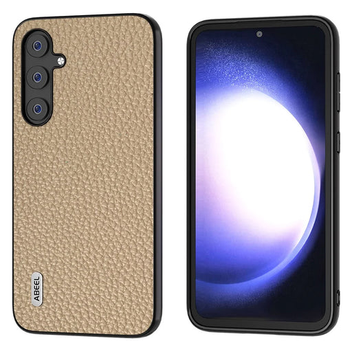 ABEEL For Samsung Galaxy S23 FE Phone Cover Litchi Texture Cowhide Leather Coated PC+TPU Case - Khaki - 1