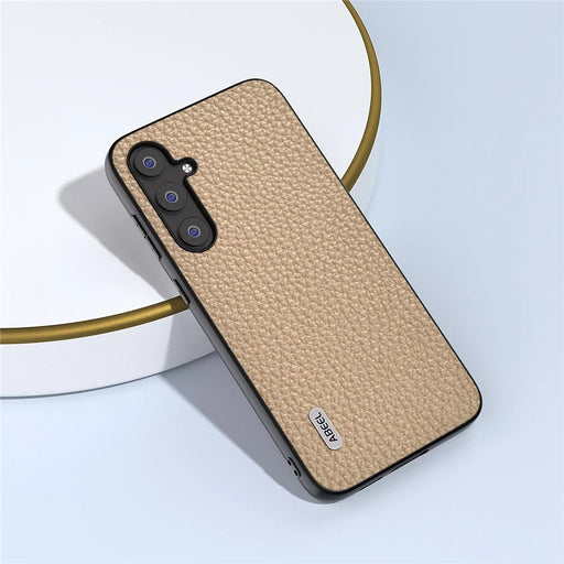 ABEEL For Samsung Galaxy S23 FE Phone Cover Litchi Texture Cowhide Leather Coated PC+TPU Case - Khaki - 2