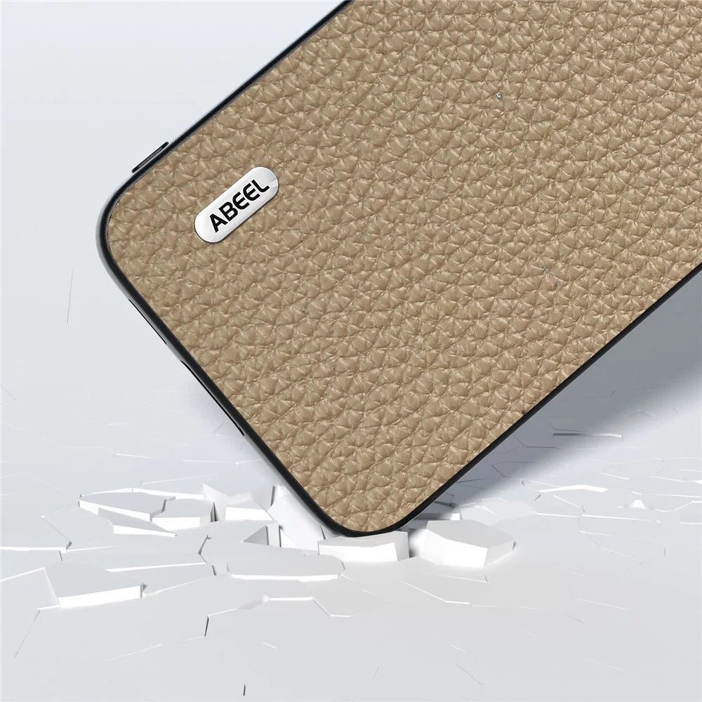ABEEL For Samsung Galaxy S23 FE Phone Cover Litchi Texture Cowhide Leather Coated PC+TPU Case - Khaki - 3