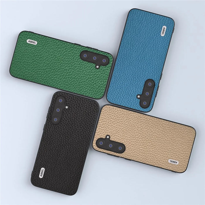 ABEEL For Samsung Galaxy S23 FE Phone Cover Litchi Texture Cowhide Leather Coated PC+TPU Case - Khaki - 5