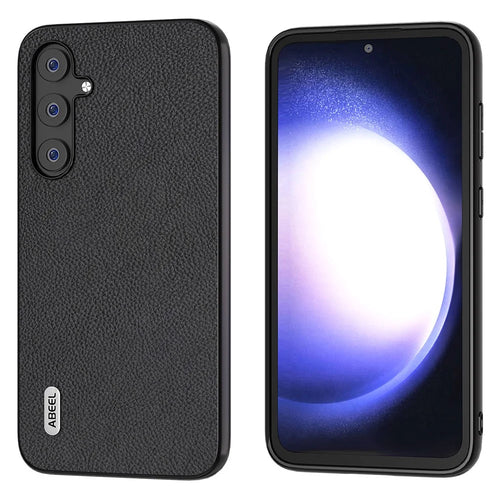 ABEEL For Samsung Galaxy S23 FE Fine Litchi Texture Phone Case Cowhide Leather Coated PC+TPU Cover - Black - 1