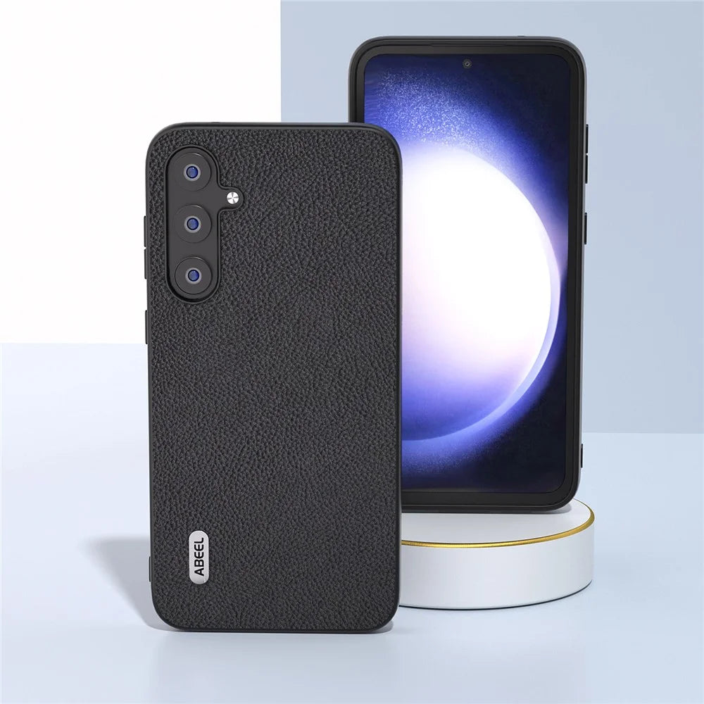 ABEEL For Samsung Galaxy S23 FE Fine Litchi Texture Phone Case Cowhide Leather Coated PC+TPU Cover - Black - 4