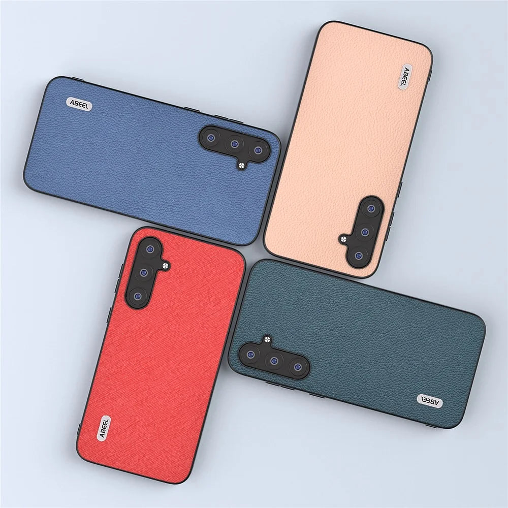 ABEEL For Samsung Galaxy S23 FE Fine Litchi Texture Phone Case Cowhide Leather Coated PC+TPU Cover - Black - 5