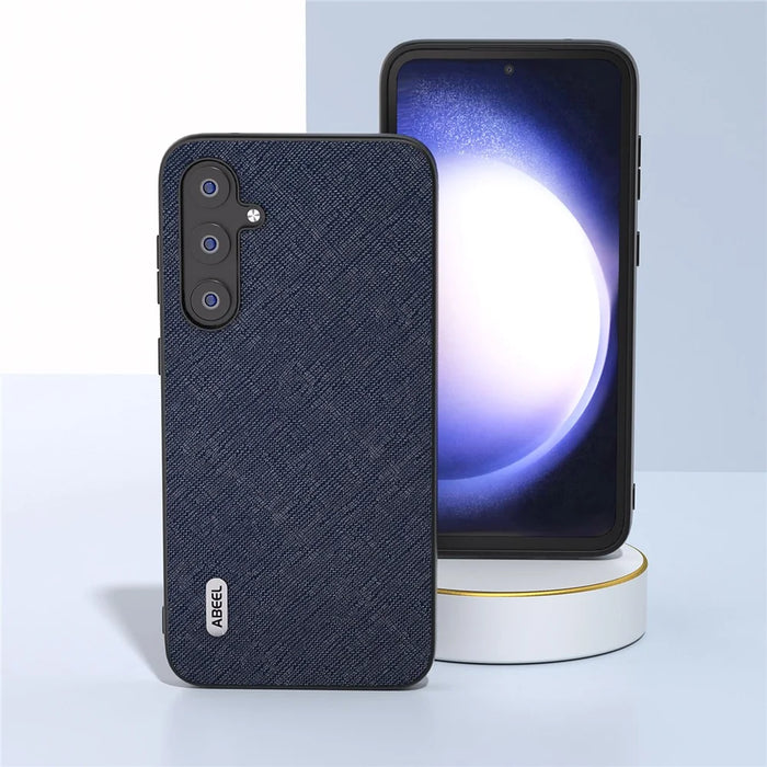 ABEEL For Samsung Galaxy S23 FE Cross Texture Cowhide Leather Coating Phone Case TPU+PC Cover - Blue - 4
