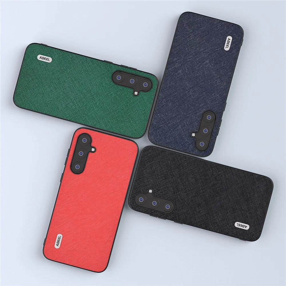 ABEEL For Samsung Galaxy S23 FE Cross Texture Cowhide Leather Coating Phone Case TPU+PC Cover - Blue - 5
