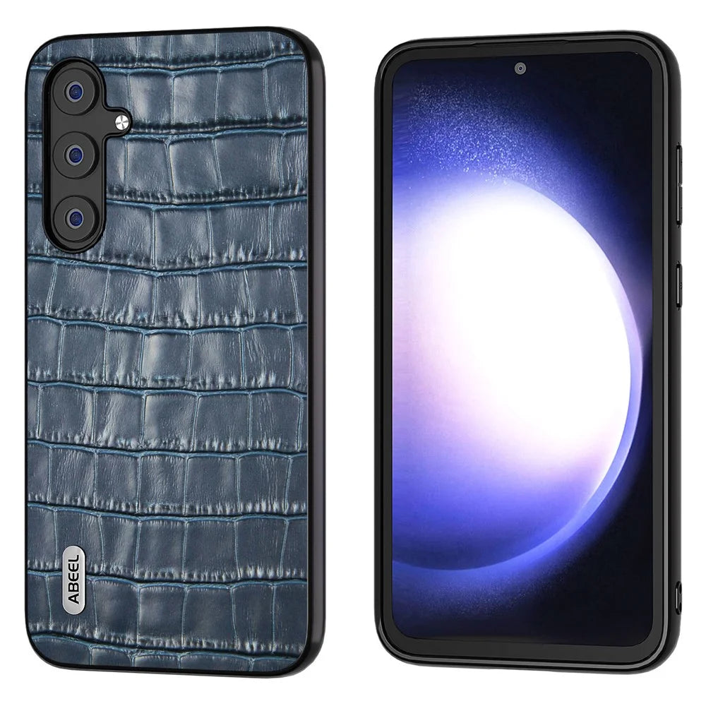 ABEEL For Samsung Galaxy S23 FE Cowhide Leather Coating Phone Cover Crocodile Texture TPU + PC Case - Blue - 1