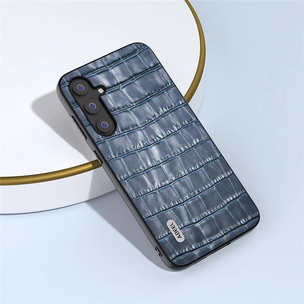 ABEEL For Samsung Galaxy S23 FE Cowhide Leather Coating Phone Cover Crocodile Texture TPU + PC Case - Blue - 2