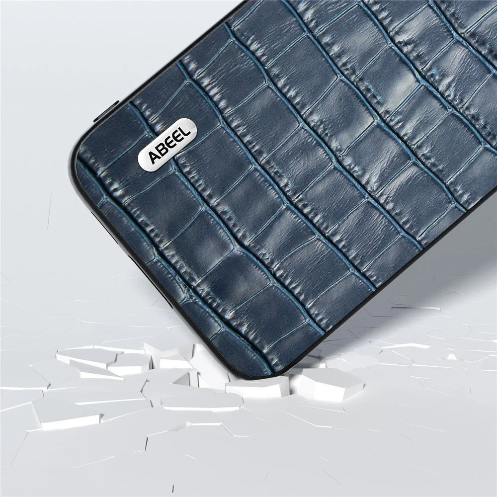 ABEEL For Samsung Galaxy S23 FE Cowhide Leather Coating Phone Cover Crocodile Texture TPU + PC Case - Blue - 3