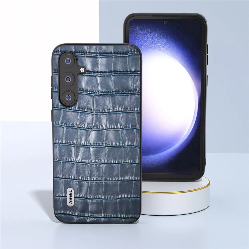 ABEEL For Samsung Galaxy S23 FE Cowhide Leather Coating Phone Cover Crocodile Texture TPU + PC Case - Blue - 4
