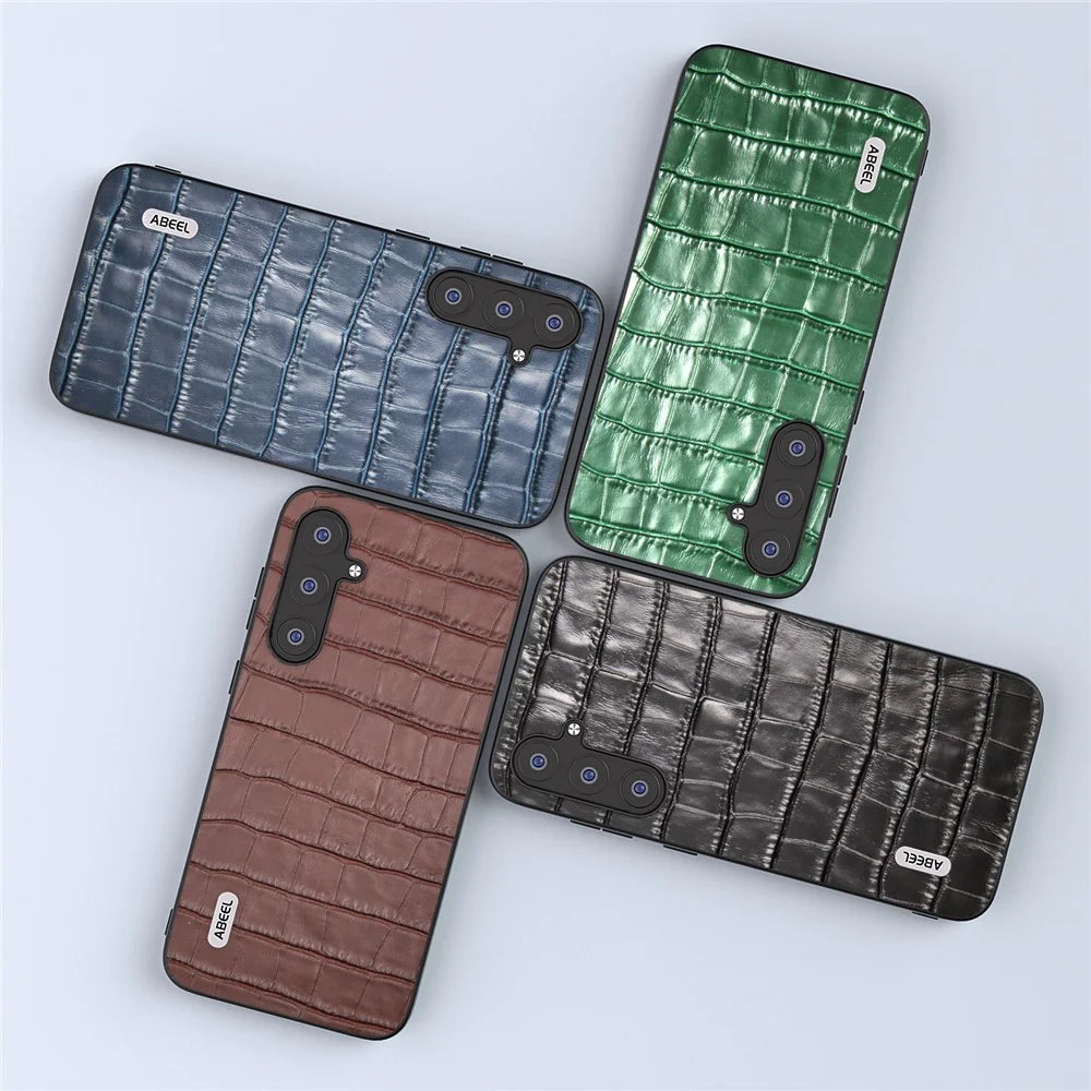 ABEEL For Samsung Galaxy S23 FE Cowhide Leather Coating Phone Cover Crocodile Texture TPU + PC Case - Blue - 5