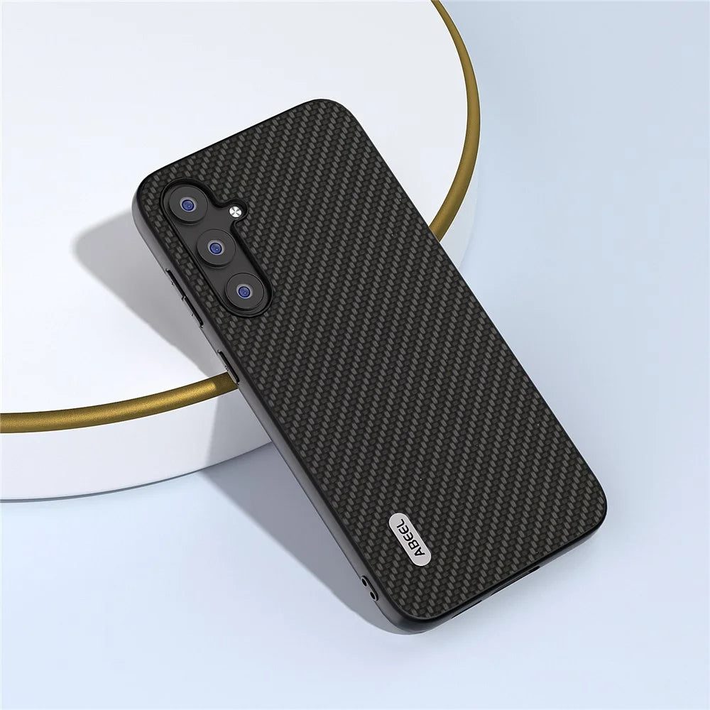 ABEEL For Samsung Galaxy S23 FE Leather Coated PC+TPU Case Carbon Fiber Texture Phone Cover - Black - 2