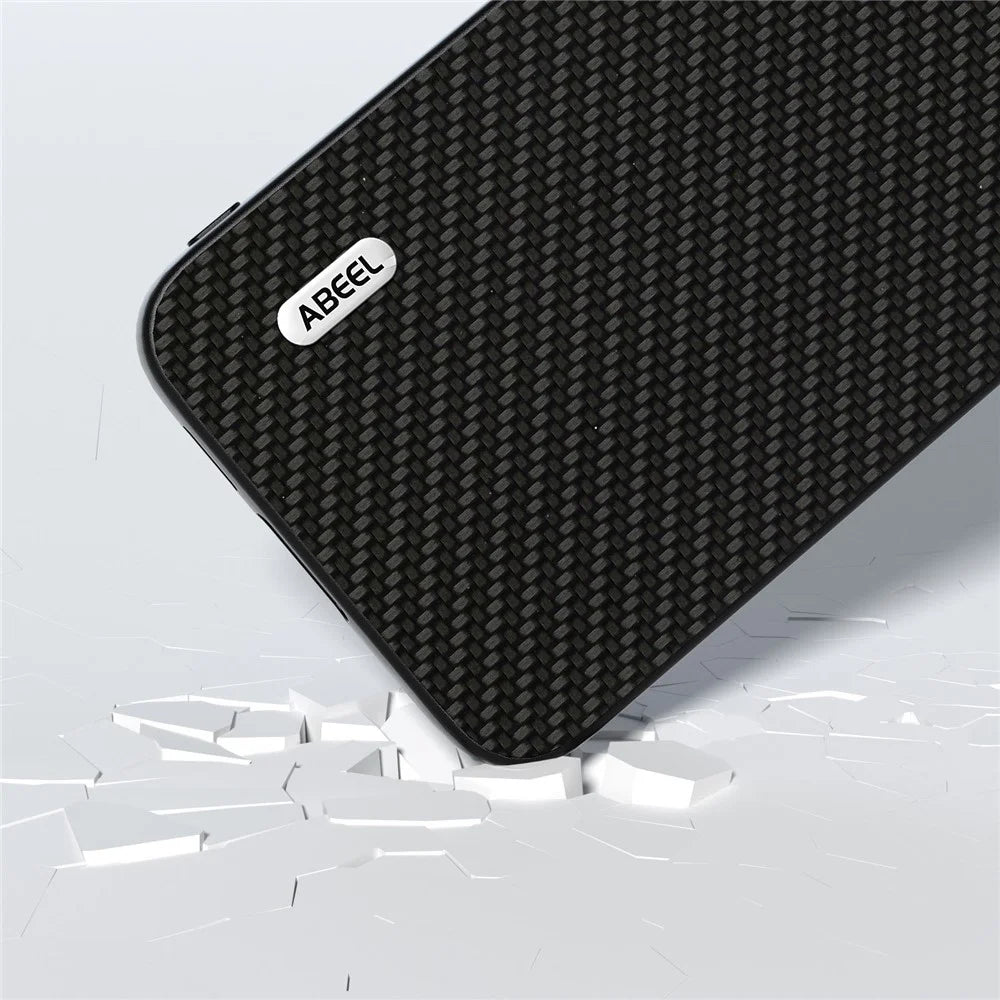 ABEEL For Samsung Galaxy S23 FE Leather Coated PC+TPU Case Carbon Fiber Texture Phone Cover - Black - 3