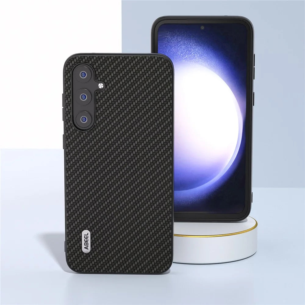 ABEEL For Samsung Galaxy S23 FE Leather Coated PC+TPU Case Carbon Fiber Texture Phone Cover - Black - 4