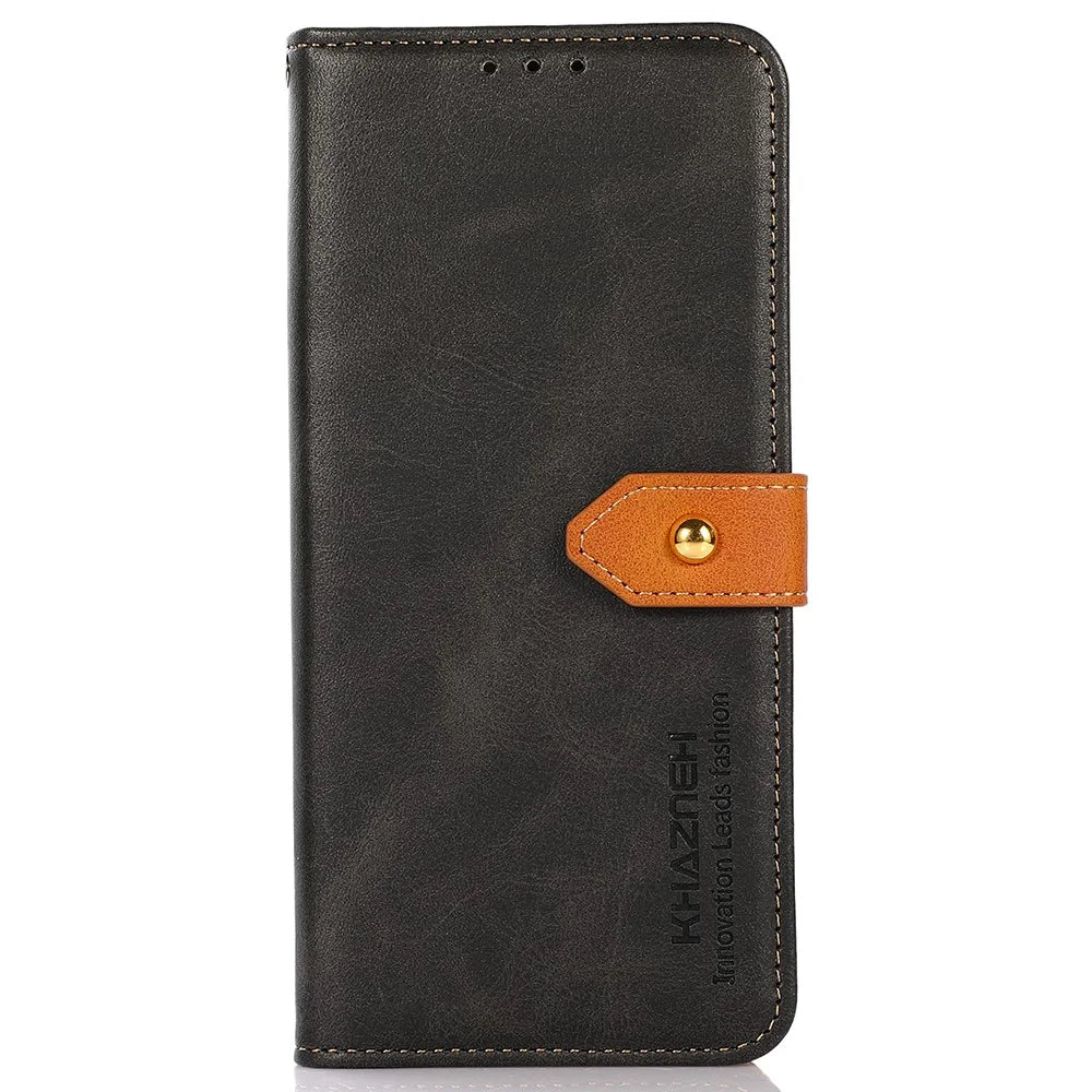 KHAZNEH For Samsung Galaxy F34 5G / M34 5G Phone Case Cover Cowhide Texture Stand Wallet PU Leather Shell - Black - 5