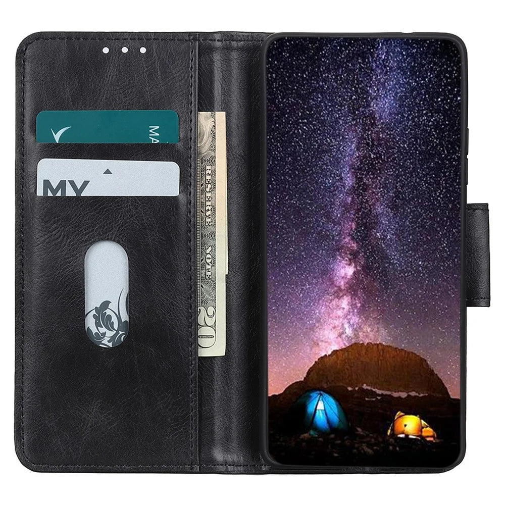 For Samsung Galaxy F34 5G / M34 5G Crazy Horse Texture PU Leather Wallet Case Stand Flip Cell Phone Cover - Black - 3