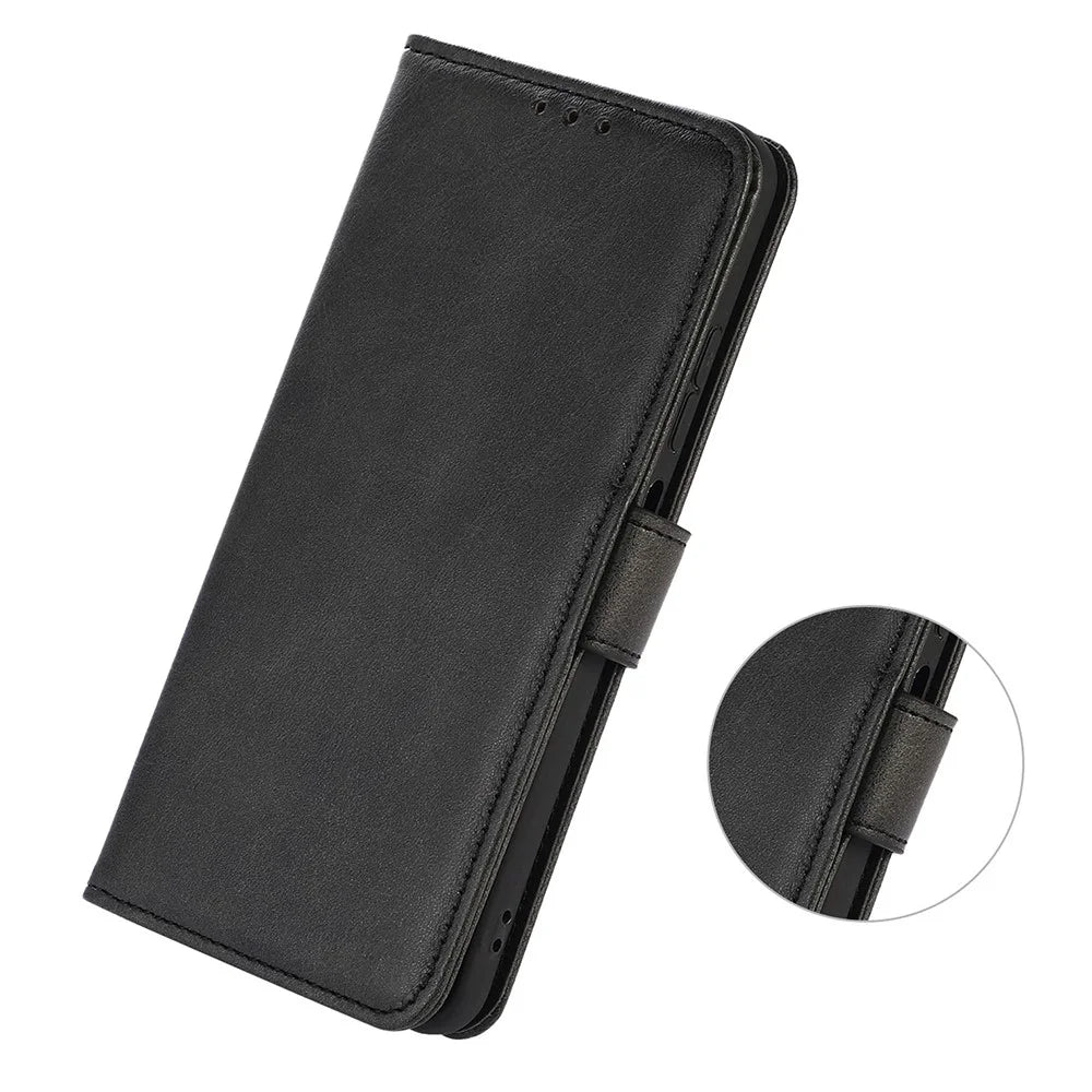 For Samsung Galaxy F34 5G / M34 5G Phone Stand Shell Cowhide Texture Phone Wallet Case PU Leather Cover - Black - 5