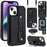 Card Holder Shell for iPhone 15 , Kickstand Case PU Leather Coated TPU Phone Cover with Shoulder Strap - Black - 1