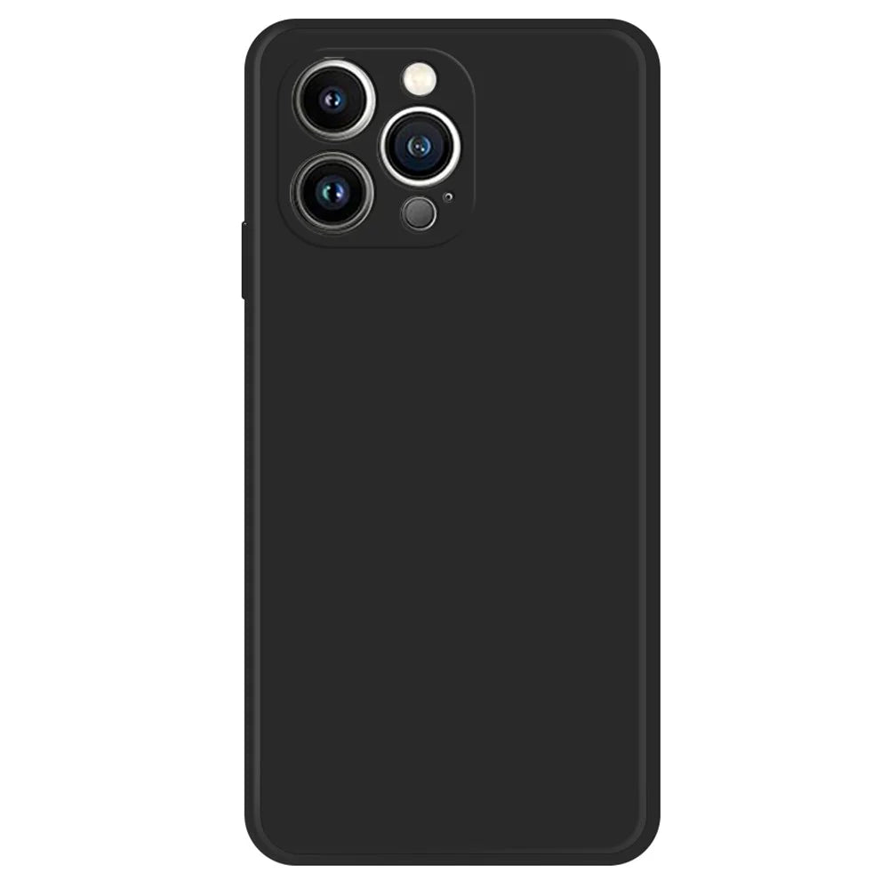 For iPhone 15 Pro Straight Edge Phone Case Fiber Lining Rubberized TPU Back Cover - Black - 1