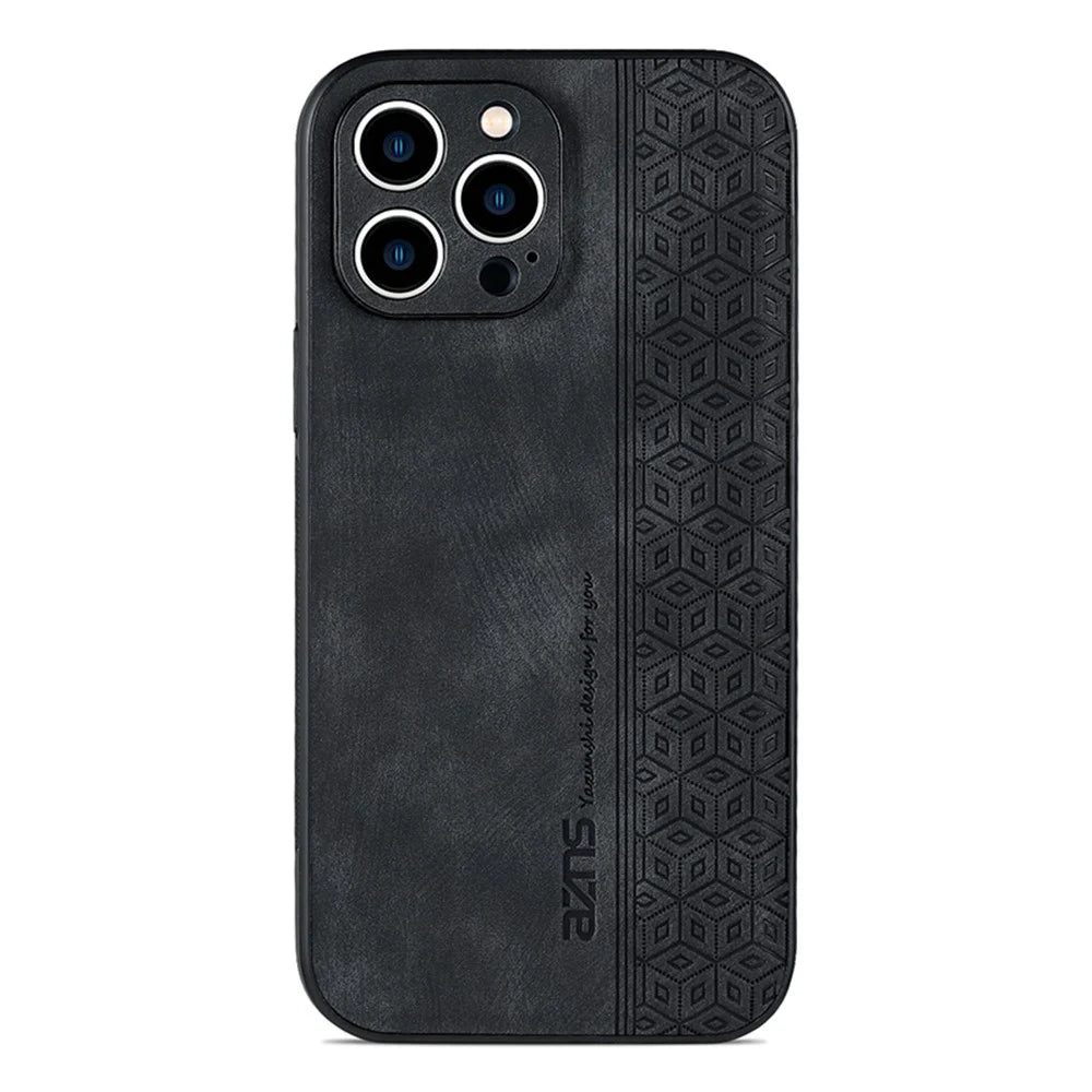 AZNS For iPhone 15 Pro PU Leather Coated TPU Cover Dustproof Shell Imprinted Pattern Phone Case - Black - 1
