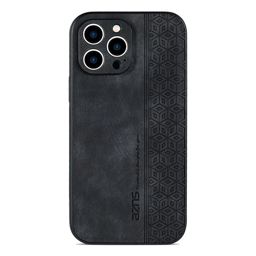 AZNS For iPhone 15 Pro PU Leather Coated TPU Cover Dustproof Shell Imprinted Pattern Phone Case - Black - 1