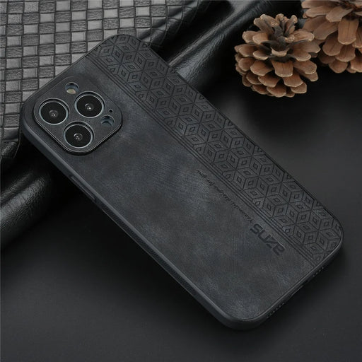 AZNS For iPhone 15 Pro PU Leather Coated TPU Cover Dustproof Shell Imprinted Pattern Phone Case - Black - 2