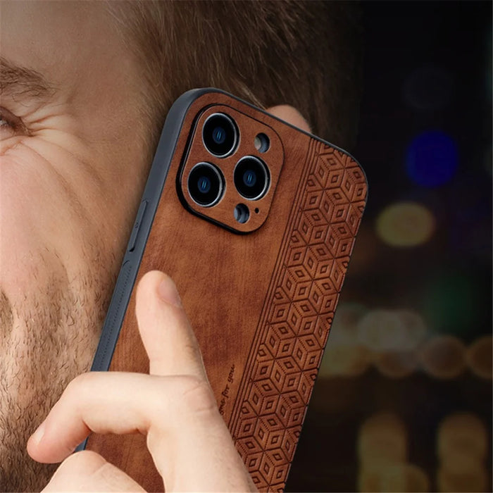 AZNS For iPhone 15 Pro PU Leather Coated TPU Cover Dustproof Shell Imprinted Pattern Phone Case - Black - 5
