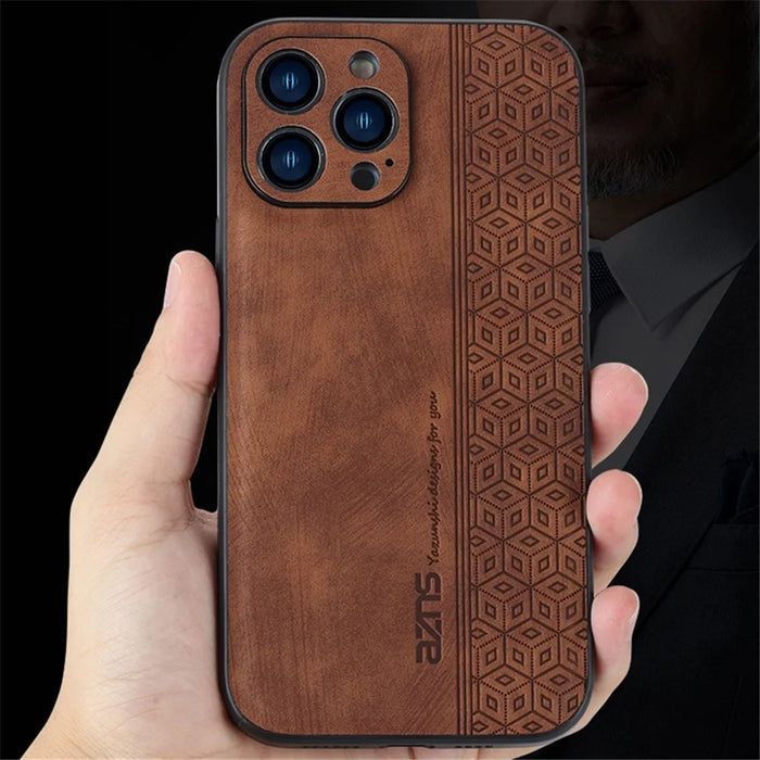 AZNS For iPhone 15 Pro PU Leather Coated TPU Cover Dustproof Shell Imprinted Pattern Phone Case - Black - 6