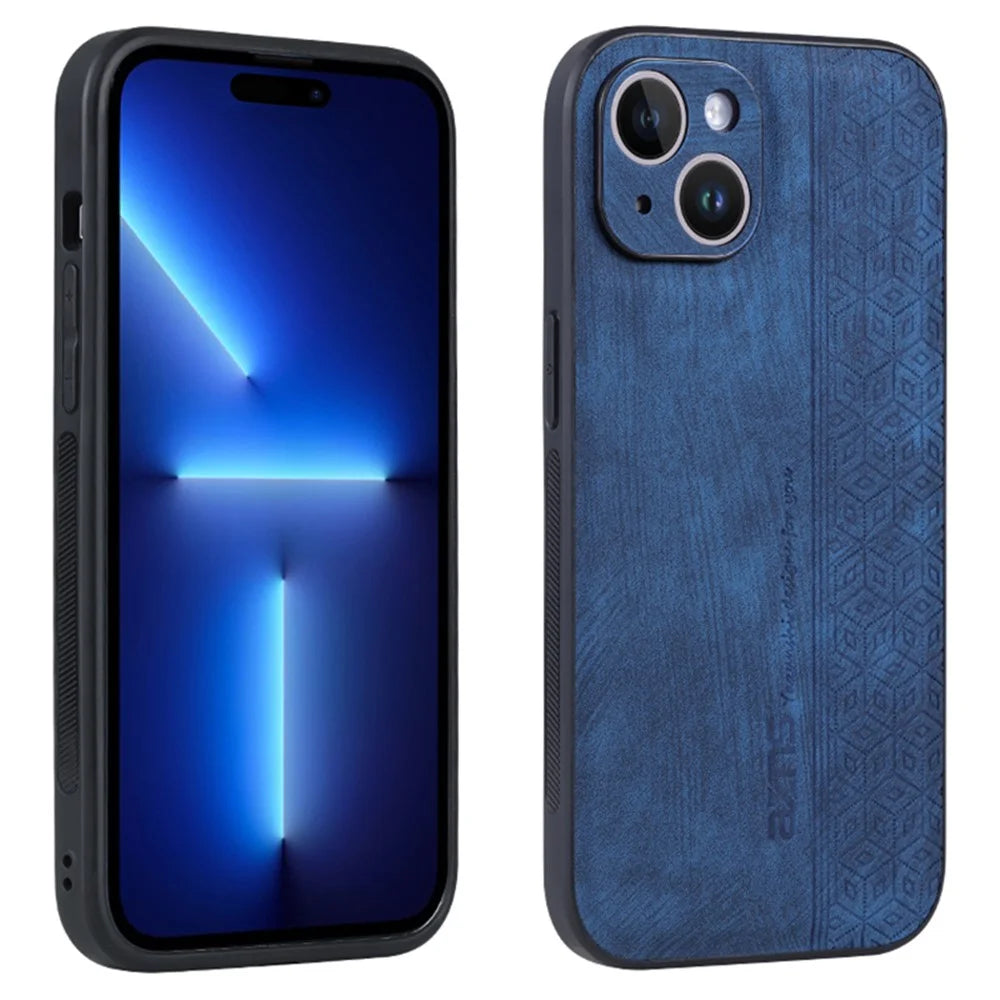 AZNS For iPhone 15 Plus Anti-Scratch Phone Shell Imprinted Pattern PU Leather+TPU Phone Back Cover - Blue - 1