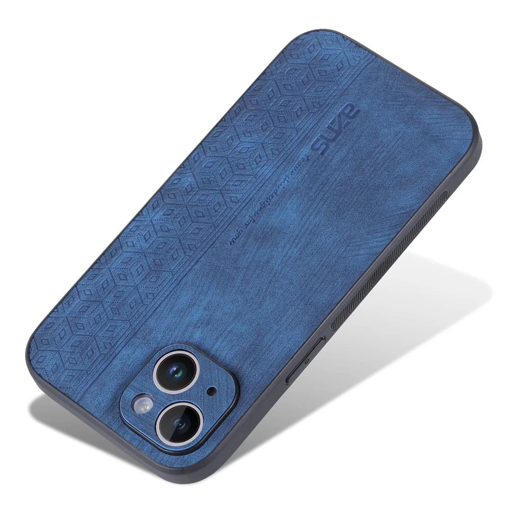 AZNS For iPhone 15 Plus Anti-Scratch Phone Shell Imprinted Pattern PU Leather+TPU Phone Back Cover - Blue - 3