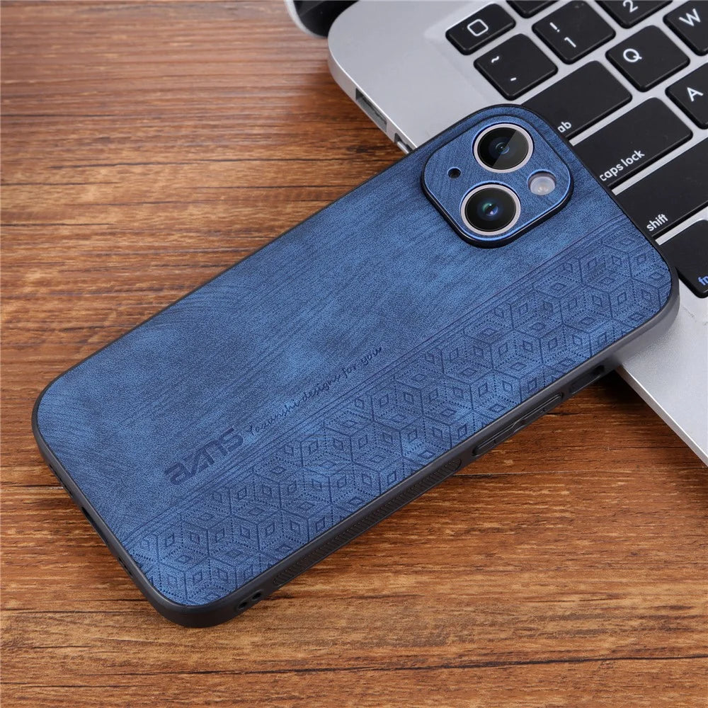 AZNS For iPhone 15 Plus Anti-Scratch Phone Shell Imprinted Pattern PU Leather+TPU Phone Back Cover - Blue - 4