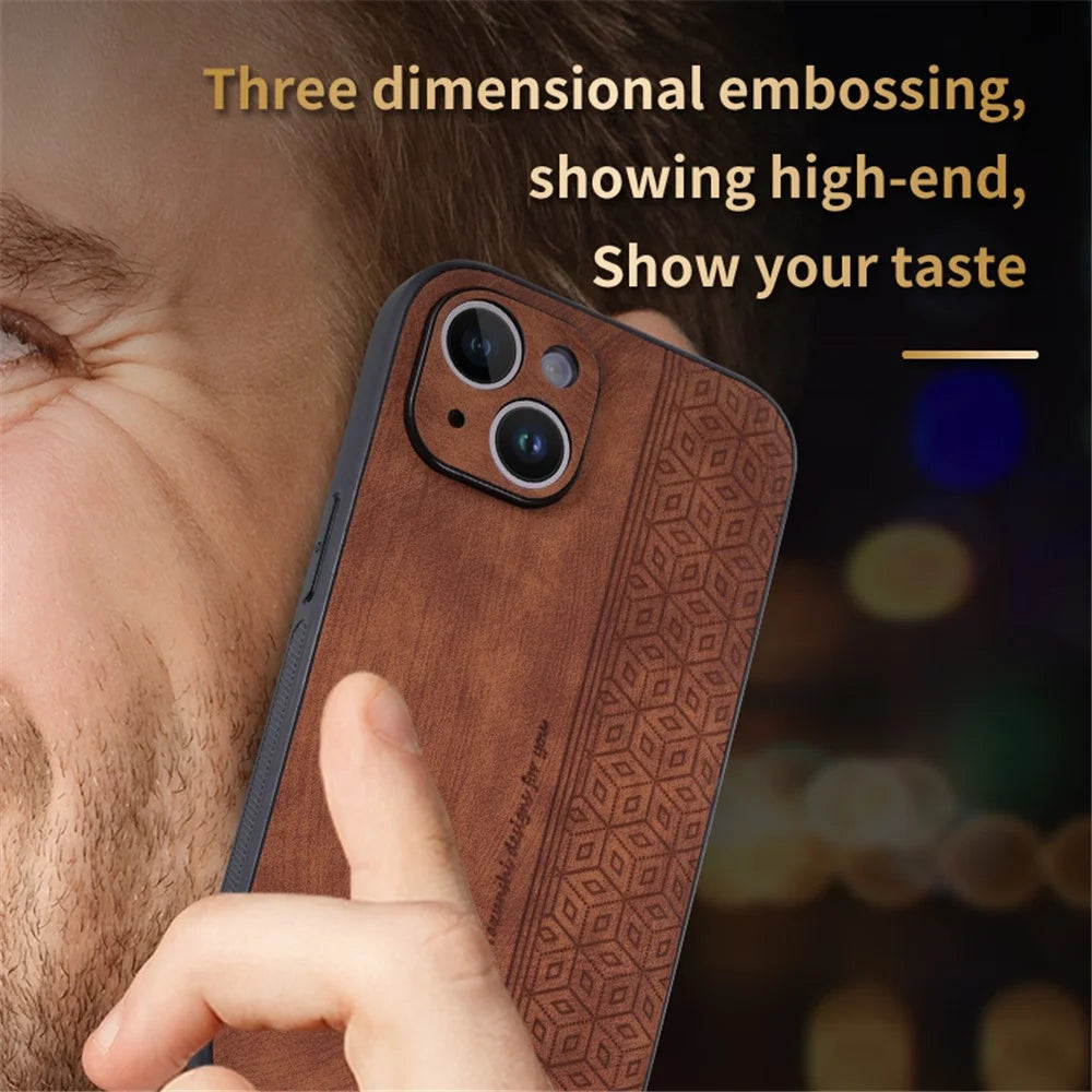 AZNS For iPhone 15 Plus Anti-Scratch Phone Shell Imprinted Pattern PU Leather+TPU Phone Back Cover - Blue - 6