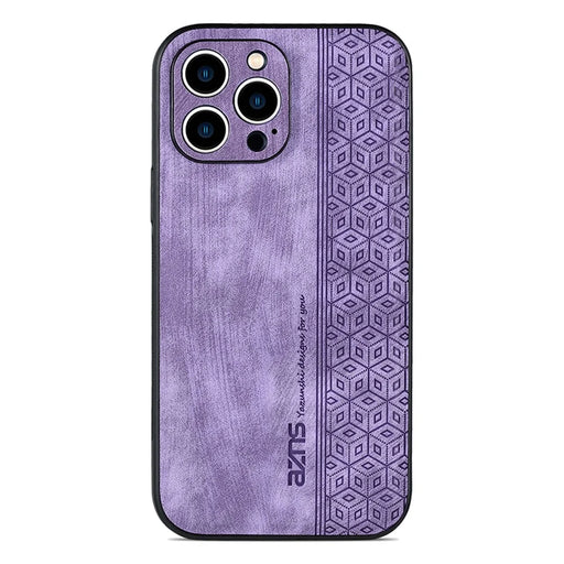 AZNS For iPhone 15 Pro Max Mobile Phone Case PU Leather Coated TPU Imprinted Pattern Protection Cover - Purple - 1
