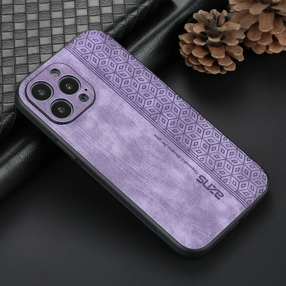 AZNS For iPhone 15 Pro Max Mobile Phone Case PU Leather Coated TPU Imprinted Pattern Protection Cover - Purple - 2