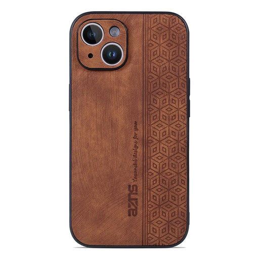 AZNS For iPhone 15 Imprinted Pattern Phone Case PU Leather Coated TPU Phone Back Cover - Brown - 2