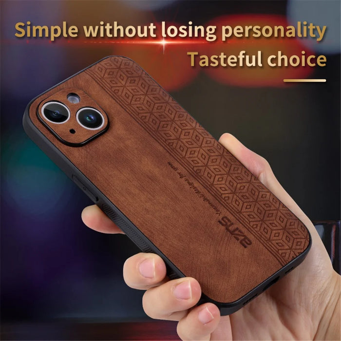 AZNS For iPhone 15 Imprinted Pattern Phone Case PU Leather Coated TPU Phone Back Cover - Brown - 5