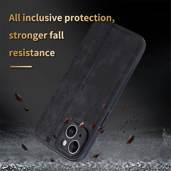 AZNS For iPhone 15 Imprinted Pattern Phone Case PU Leather Coated TPU Phone Back Cover - Brown - 7