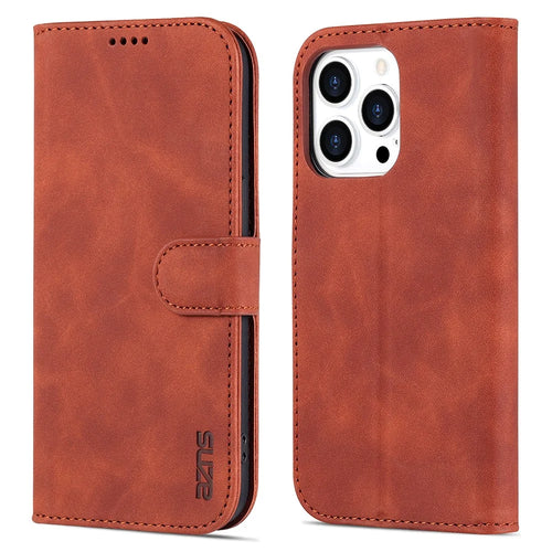 AZNS For iPhone 15 Pro Max Stand Wallet Anti-Scratch Phone Cover PU Leather Dustproof Cell Phone Case - Brown - 1