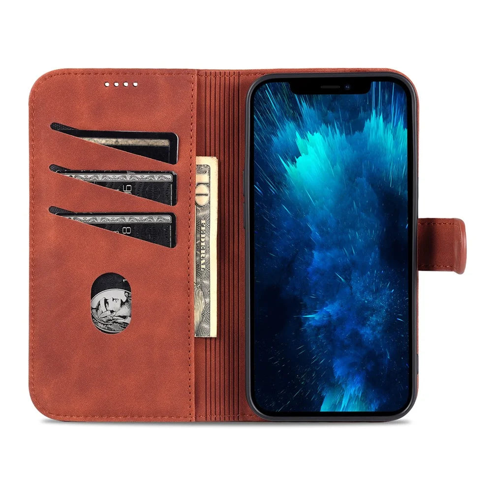 AZNS For iPhone 15 Pro Max Stand Wallet Anti-Scratch Phone Cover PU Leather Dustproof Cell Phone Case - Brown - 2